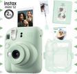 Instax mini 12 Yeşil Fotoğraf Makinesi-10'lu Film-Kıskaçlı Stand-PVC Albüm ve Simli Pleksi Kılıf Set