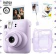 Instax mini 12 Lila Fotoğraf Makinesi-20'li Film-Kıskaçlı Resim Standı ve Simli Pleksi Kılıf Seti