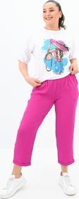 Koza Butik Kadın Büyük Beden Oversize T-Shirt Takım 8104-24 Fuşya XL