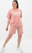 Koza Butik Kadın Büyük Beden Baskılı Şort Takım 8087-24 Pembe 4XL