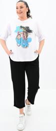 Koza Butik Kadın Büyük Beden Oversize T-Shirt Takım 8104-24 Siyah XL
