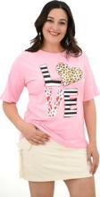 Koza Butik Kadın Büyük Beden Love Baskılı T-Shirt 1577-23 Pudra 4XL
