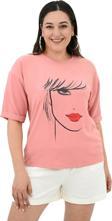 Koza Butik Kadın Büyük Beden Yüz Baskılı T-Shirt 1788-25 Pudra 5XL