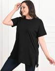 Koza Butik Kadın Bisiklet Yaka Büyük Beden Tshirt 9633-22 Siyah 4XL