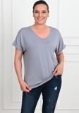 Koza Butik Kadın V Yaka Büyük Beden T-Shirt 1486-23 Gri 5XL