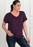 Koza Butik Kadın V Yaka Büyük Beden T-Shirt 1486-23 Mor XL