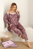 Sabahlıklıklı 3 Parça Çeyizlik Kutulu Kadın Pijama Takımı- Dantelli Kutulu Kadın Pijama- Geniş Beden Aralığı