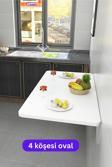 Kydonia Home 60X90 Cm 4 Köşe Oval Mat Beyaz Duvara Monte Kırma Katlanır Yemek Masası