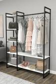 Mobitopya Nilamu Elbise Dolabı, Metal Aksamlı, Beyaz, Açık Dolap, Organizer, Askılık 130*170*34 Cm