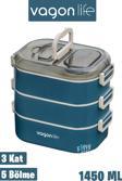 Vagonlife 1450 ML 3 Kat Çelik (2 Kat Kullanılabilir) Bento Lunch Box Yeni Nesil Sefer Tası-FFLBOX7083