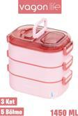 Vagonlife 1450 ML 3 Kat Çelik (2 Kat Kullanılabilir) Bento Lunch Box Yeni Nesil Sefer Tası-FFLBOX7083