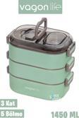 Vagonlife 1450 ML 3 Kat Çelik (2 Kat Kullanılabilir) Bento Lunch Box Yeni Nesil Sefer Tası-FFLBOX7083