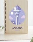 Ankara Ata Kule Şehir Tasarım Ahşap Kapaklı Defter Kraft Kağıt Özel Tasarım Hediye