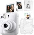 Instax mini 12 Beyaz Fotoğraf Makinesi Simli Pleksi Kılıf Pvc Albüm 10'lu Film ve Çerçeveli Hediye S