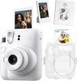 Instax mini 12 Beyaz Fotoğraf Makinesi Simli Pleksi Kılıf Pvc Albüm 20'li Film ve Çerçeveli Hediye S