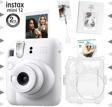 Instax mini 12 Beyaz Fotoğraf Makinesi-10'lu Film-Kıskaçlı Stand-PVC Albüm ve Simli Pleksi Kılıf Set