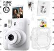 Instax mini 12 Beyaz Fotoğraf Makinesi-20'li Film-Kıskaçlı Stand-PVC Albüm ve Simli Pleksi Kılıf Set