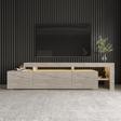 İnarch Dizayn Beliz Modern LED Işıklı 3 Kapaklı, Raflı TV Sehpası – 192 cm, Traverten Desen