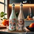 Mes Reves Design Özel Tasarım Düşkapanı Desenli Sunum Stantlı 2'Li 750 Ml Zeytinyağı Sıvıyağ Şişesi Yağdanlık Yağlık
