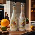 Mes Reves Design Özel Tasarım Vintage Desenli Sunum Stantlı 2'Li 750 Ml Zeytinyağı Sıvıyağ Şişesi Yağdanlık Yağlık