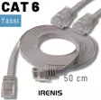 IRENIS 50 cm CAT6 Kablo Yassı Ethernet Network Lan Ağ İnternet Kablosu, Gri