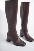 Muggo KAROLİNE Garantili Küt Burun Yandan Fermuarlı Topuklu Kadın Çizme 