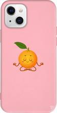 iPhone 15 Plus Uyumlu Pembe Renkli Silikon Meditasyon Portakal  Telefon Kılıfı