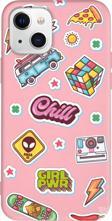 iPhone 15 Uyumlu Pembe Renkli Silikon Chill Sticker Koleksiyonu Telefon Kılıfı
