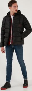 Buratti Peluş Astarlı Kapüşonlu Fermuarlı Slim Fit Şişme Erkek Mont 5762010 SİYAH