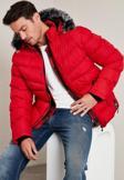 Buratti Slim Fit Suni Kürklü Peluş Astarlı Çıkarılabilir Kapüşonlu Şişme Erkek Mont 5761080 B KIRMIZI