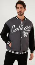 Buratti Regular Fit İçi Yumuşak Tüylü Kolej Yaka Bomber Erkek Mont 628X8928 ANTRASİT