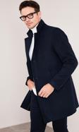 Buratti Slim Fit Tek Yırtmaçlı Düğmeli Mono Yaka Kaşe Erkek Kaban 5840098 LACİVERT