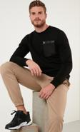 Buratti Cep Detaylı Regular Fit Bisiklet Yaka Pamuklu Erkek Sweat 5905323 SİYAH