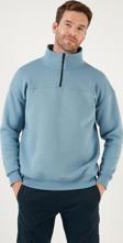 Buratti Regular Fit Pamuklu İçi Tüylü Yumuşak Şardonlu Kışlık Erkek Sweat 59053431 MAVİ