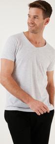 Buratti % 100 Pamuk Slim Fit V Yaka Basic Erkek T Shirt 5412001 AÇIK GRİ