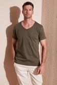 Buratti % 100 Pamuk Slim Fit V Yaka Basic Erkek T Shirt 5412001 HAKİ