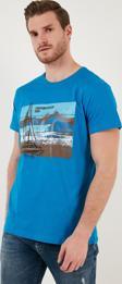Buratti Baskılı Bisiklet Yaka % 100 Pamuklu Slim Fit Erkek T Shirt 541YELKEN24 MAVİ