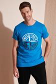Buratti Baskılı Bisiklet Yaka % 100 Pamuk Slim Fit Erkek T Shirt 541PUSULA MAVİ