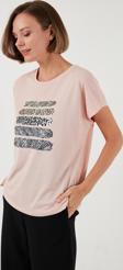 Lela Baskılı Bisiklet Yaka Regular Fit Bayan T Shirt 6671003 PUDRA