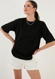 Lela Pamuklu Oversize Bisiklet Yaka Bayan T Shirt 5864562 SİYAH