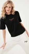 Lela Yazılı Detaylı Pamuklu Oversize Bisiklet Yaka Bayan T Shirt 541RUEDELA SİYAH