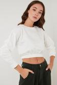 Lela Bisiklet Yaka Beli Lastikli Crop Örme Bayan Sweat 5863822 EKRU