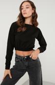 Lela Bisiklet Yaka Beli Lastikli Crop Örme Bayan Sweat 5863822 SİYAH