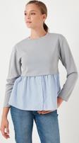 Lela Bisiklet Yaka Gömlekli  Oversize Fit OYSHO Kumaş Bayan Sweat 5865880 GRİ