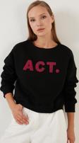 Lela Pamuklu Oversize Bisiklet Yaka İçi Yumuşak Tüylü Şardonlu Bayan Sweat 5864879 SİYAH