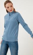 Lela Slim Fit Yumuşak Dokulu Anti-Pilling Tüylenme Yapmayan Yarım Fermuarlı Bayan Polar 5907000 AÇIK MAVİ