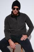Buratti Slim Fit Yarım Fermuarlı Dik Yaka Erkek Polar 5906003 FÜME