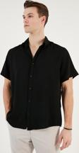 Buratti Pamuk Karışımlı Kısa Kollu Regular Fit Erkek Gömlek CF23S113139 SİYAH