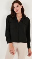 Lela V Yaka Çift Cepli Regular Fit Dokuma Bayan Gömlek 611GO00016 SİYAH