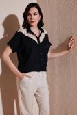 Lela Dantelli Relaxed Fit Kısa Kollu Bayan Gömlek 5865764 SİYAH